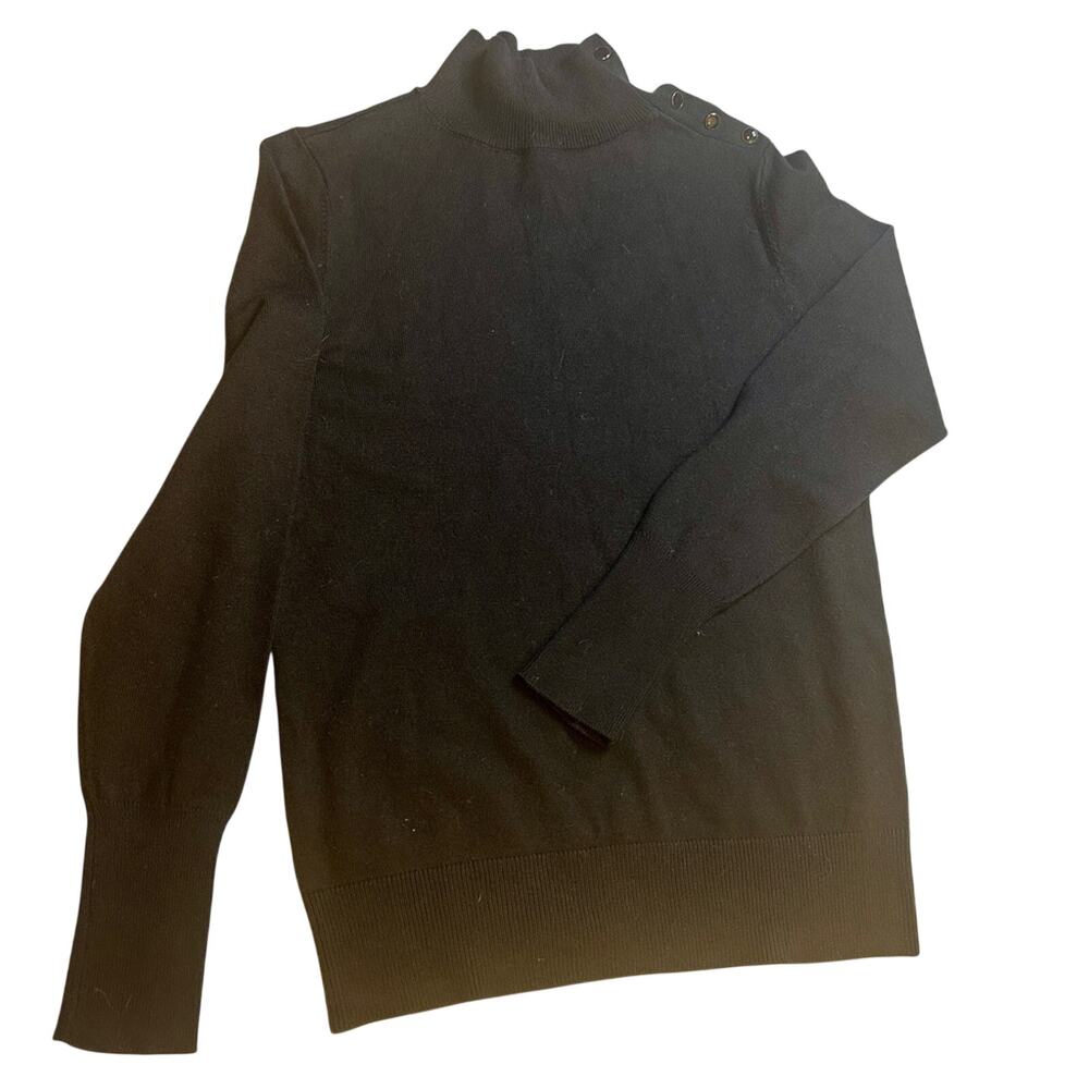 Ann Taylor Black Mock Neck Sweater Gold Button Quiet Luxury Parisian Chic - Picture 6 of 8